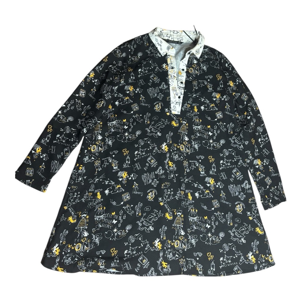 Zara Black and White Graphic Print Collared Dress